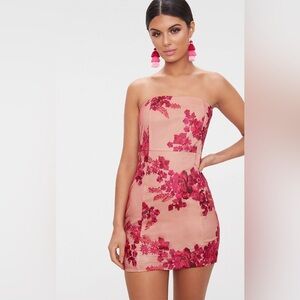 Pretty Little Thing | bandeau embroidered lace bodycon dress